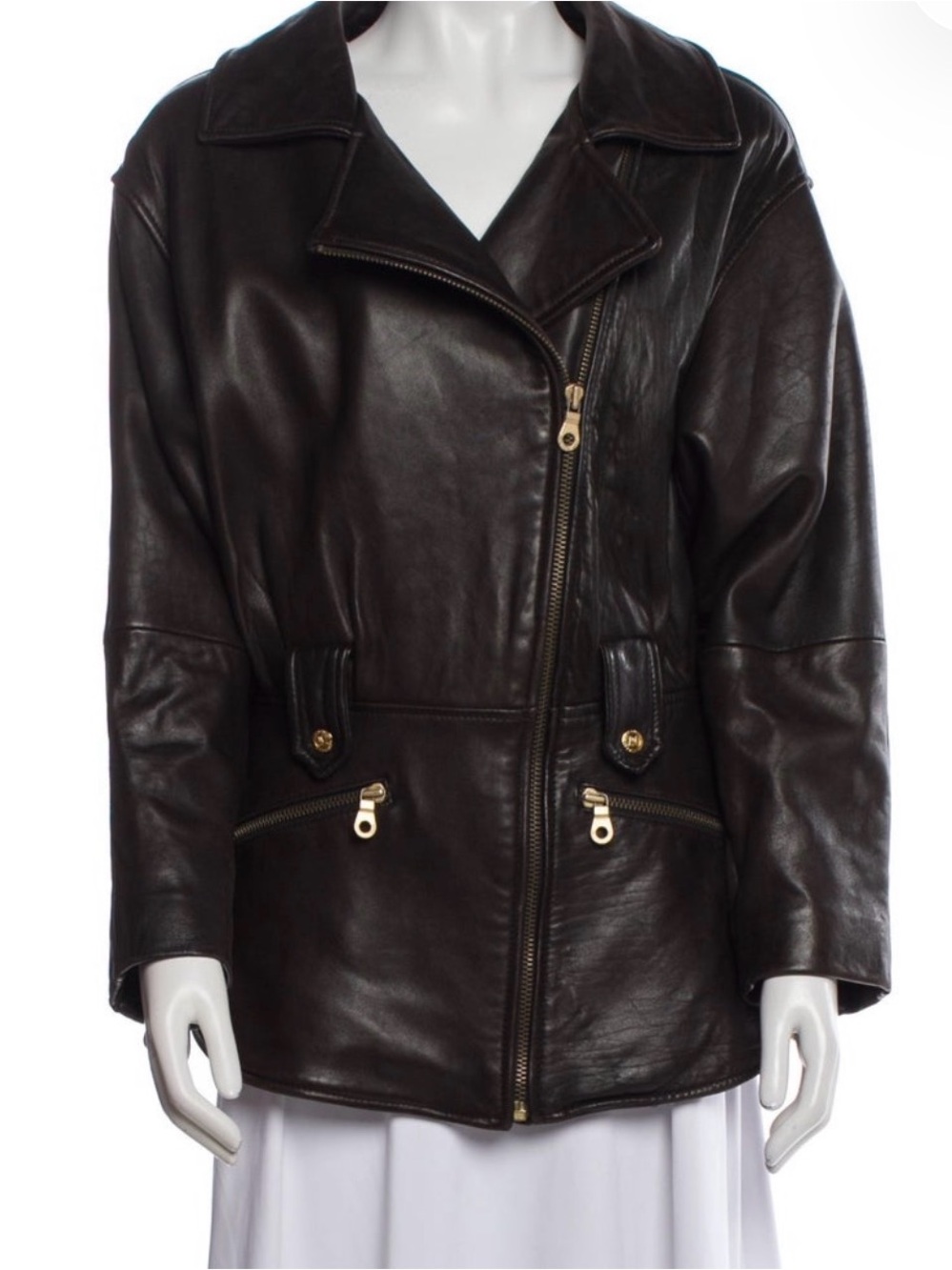 Andrew Marc Dark Brown Leather Asymmetric Zip Jacket